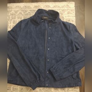 AKRIS Blue 100% Goat Suede Bomber Jacket